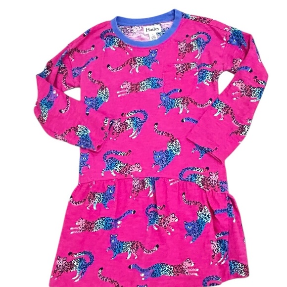 Hatley Pink and Blue cheeta print long sleeved dress size 5(girls) - Picture 1 of 4